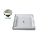 Westbrass Shower Pan 36 x 36 3-Wall W/ Center Solid Brass Drain W/ Modern Cross Grid in Satin Nickel HPG3636WHB-07